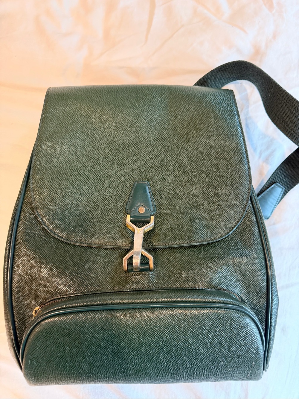 Women Dark Green Leather Backpack with Front Pocket